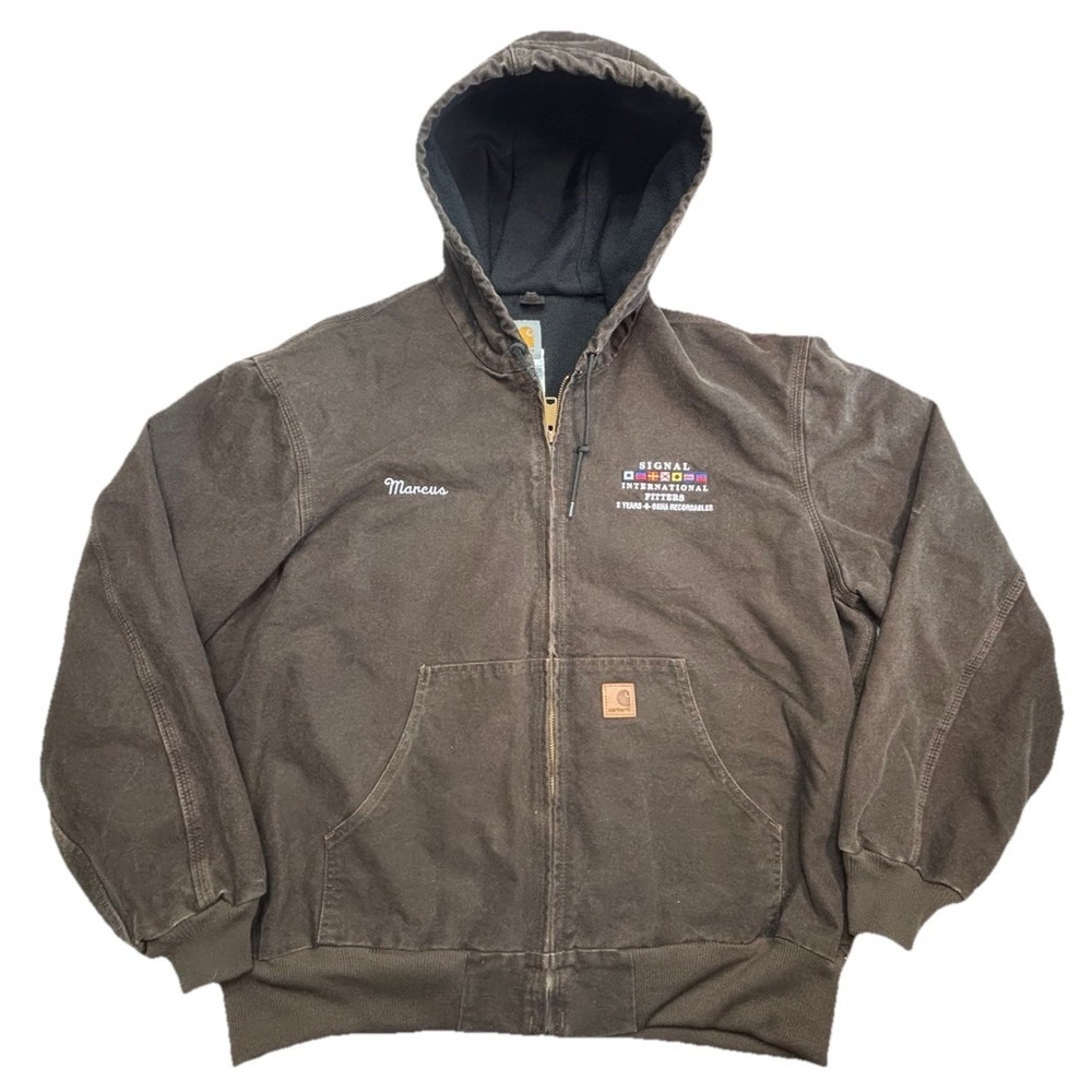 Carhartt J25 DK8 Active Jacket XL Brown Duck Hooded Workwear Distressed